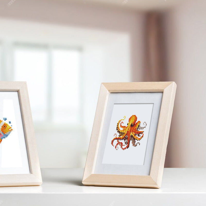 Framed mini art of octopus and fish from Meeresbewohner 12er SET - Diamond Painting collection