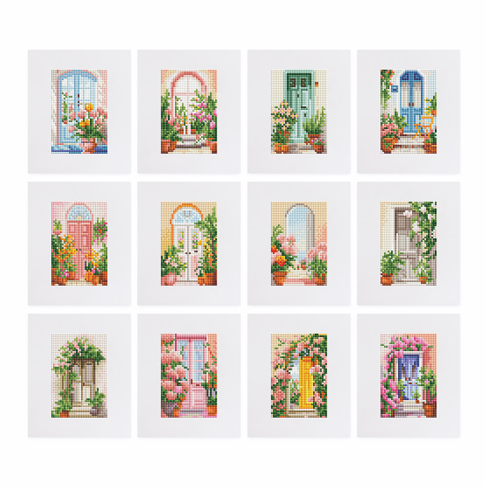 Willkommen Zwei 12er SET Mini Kunst - Diamond Painting with colorful door designs, set of 12.