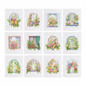 FloraleFenster 12er SET Diamond Painting - Mini Kunst floral window designs in a set of 12