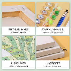 Canvas painting kit with sturdy wood frame, colorful paints and brushes, clear numbered lines for easy painting, and 1.2 cm thick high-quality canvas