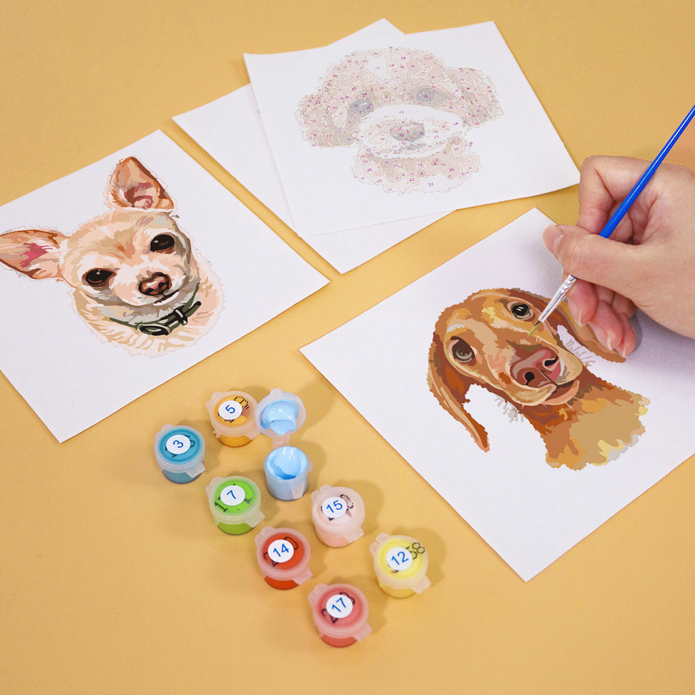 Painting dog portraits with mini kunst kit from Hunde Edition Zwei 6er SET - Malen nach Zahlen