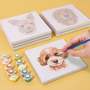 Hand painting dog portrait on canvas with paint-by-numbers kit, Hunde Edition Zwei 6er SET, Mini Kunst