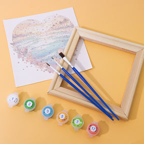 Painting set with brushes, paints, canvas, and frame from the Herz Edition 6er SET - Malen nach Zahlen by Mini Kunst